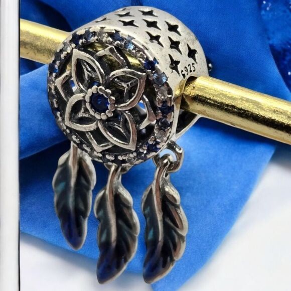 Dreamcatcher Feather Charm S925 Sterling Silver Dangle Bracelet Bohemian Tribal - Picture 6 of 9